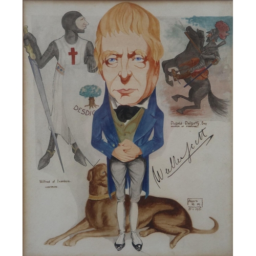 2065 - Amos Ramsbottom (1889 - 1927): watercolour caricature, Walter Scott, signed and dated 1915, image 21... 