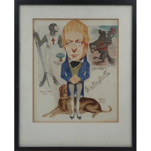 2065 - Amos Ramsbottom (1889 - 1927): watercolour caricature, Walter Scott, signed and dated 1915, image 21... 