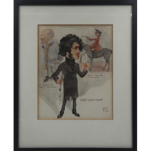 2067 - Amos Ramsbottom (1889 - 1927): watercolour caricature, William Harrison Ainsworth, signed and dated ... 