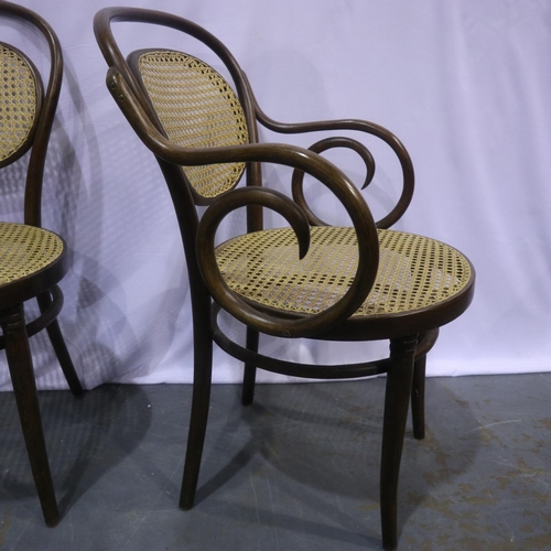 2145 - A set of six early 20th century French bentwood bistro chairs, each with waxed bergère seats and bac... 