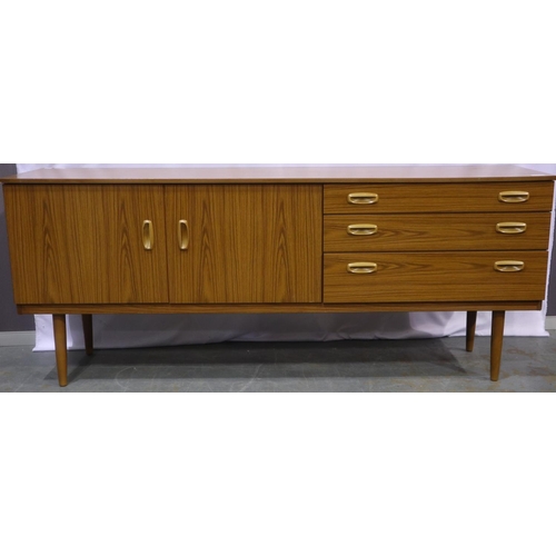 2168 - Mid century Shreiber sideboard with two cupboards and three drawers, 69 x 17 x 28 inches. Not availa... 