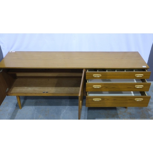 2168 - Mid century Shreiber sideboard with two cupboards and three drawers, 69 x 17 x 28 inches. Not availa... 