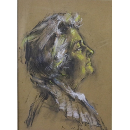 2032 - Harold Riley (1934-2023): pastels on buff paper, side profile of a lady, dated '66, image 25 x 35cm,... 