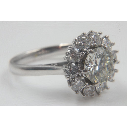 15 - 18ct white gold diamond-set cocktail ring, centre diamond 2cts, surrounded by a further 1.50cts, tot... 