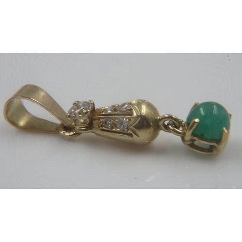 17 - Unmarked 18ct gold emerald and diamond set pendant, L: 30mm, 2.2g. UK P&P Group 0 (£6+VAT for the fi... 