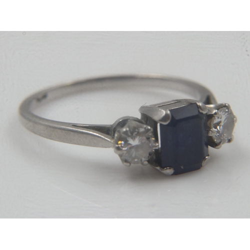 19 - Platinum trilogy ring, set with a sapphire and two diamonds, size N, 3.3g. UK P&P Group 0 (£6+VAT fo... 