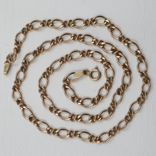 2 - 9ct gold Figaro-link neck chain, L: 40 cm, 6.1g. UK P&P Group 0 (£6+VAT for the first lot and £1+VAT... 