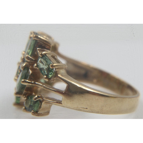 23 - 9ct gold, green sapphire and diamond set cluster ring, 5.3g, size R. UK P&P Group 0 (£6+VAT for the ... 