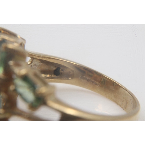 23 - 9ct gold, green sapphire and diamond set cluster ring, 5.3g, size R. UK P&P Group 0 (£6+VAT for the ... 