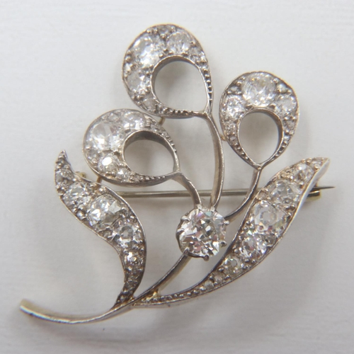 4 - Late 19th century old-cut diamond set 15ct gold floral brooch, totalling approximately 4cts, 35 x 35... 