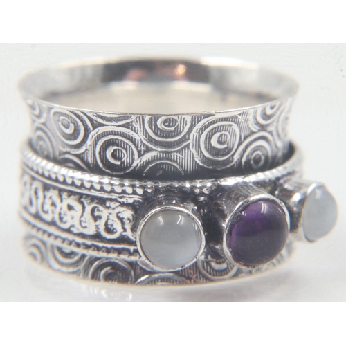 45 - Large 925 silver and gemstone swivel ring. UK P&P Group 0 (£6+VAT for the first lot and £1+VAT for s... 