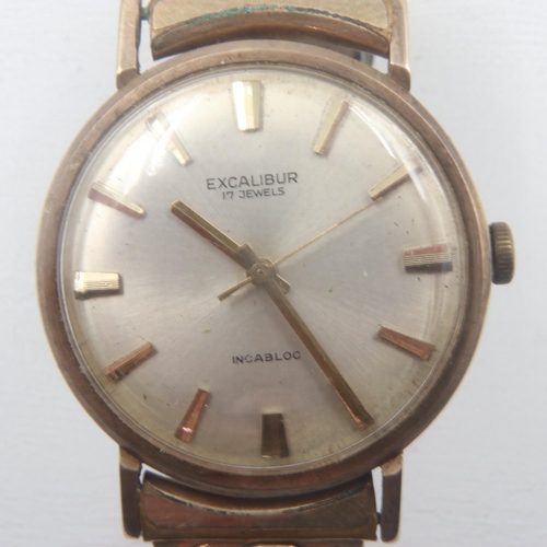 51 - EXCALIBUR: Gents 9ct, 17 jewel wristwatch, not working at lotting, back plate, 4.7g. UK P&P Group 1 ... 