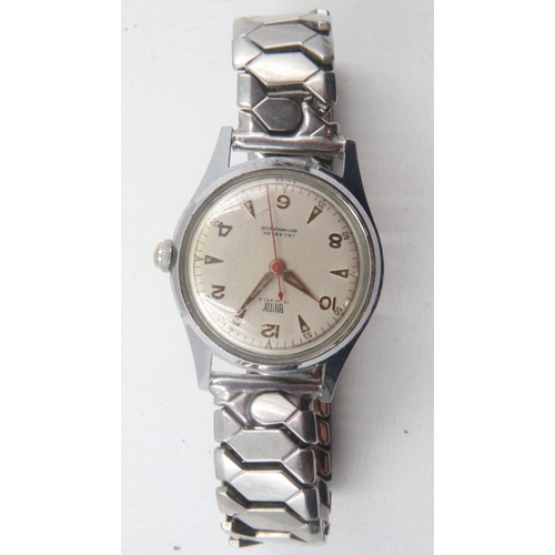 54 - BRITIX: silver plated wristwatch on stainless steel expanding bracelet, 17 jewels, face D: 30 mm. UK... 