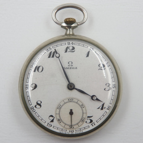 55 - OMEGA: 1934 Silver plated pocket watch, 15 jewels, marked 8976362, 8120518, D: 40 mm, 52g. UK P&P Gr... 