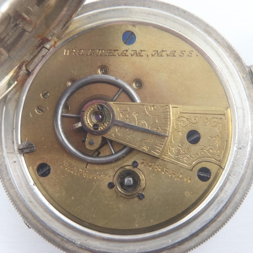 56 - WALTHAM MASS: 1876 silver pocket watch, 7 jewels, serial number. 2285520, D: 45mm, 99g. UK P&P Group... 