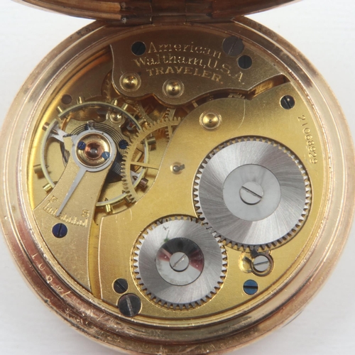 57 - Gold plated American Waltham traveller pocket watch, working at lotting. UK P&P Group 1 (£16+VAT for... 