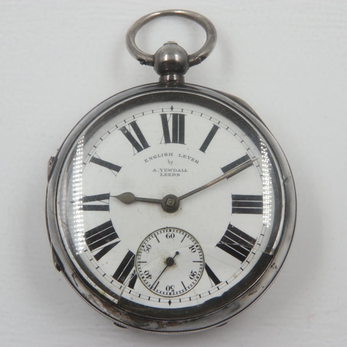 58 - A.YEDDALL: silver pocket watch, marked 35059, D: 52 mm, 157g, broken glass to bottom of watch ( 6'oc... 