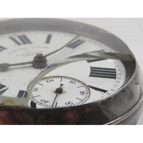 58 - A.YEDDALL: silver pocket watch, marked 35059, D: 52 mm, 157g, broken glass to bottom of watch ( 6'oc... 