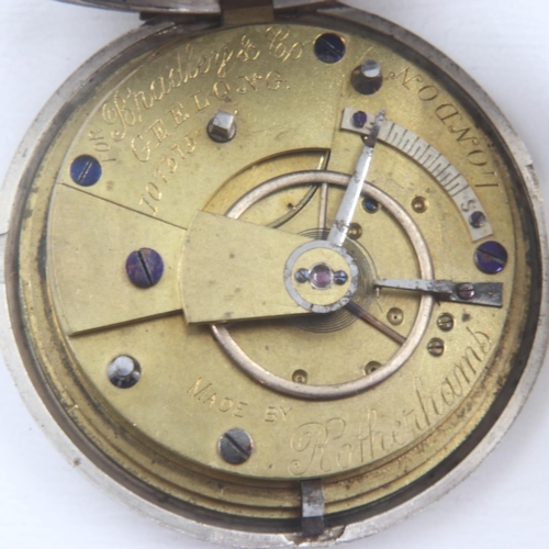 59 - ROTHERHAMS: silver plated pocket watch, D: 50mm, 110g, glass is loose. UK P&P Group 1 (£16+VAT for t... 