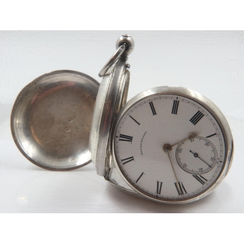 59 - ROTHERHAMS: silver plated pocket watch, D: 50mm, 110g, glass is loose. UK P&P Group 0 (£6+VAT for th... 