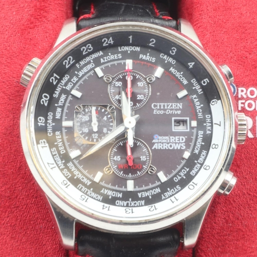 62 - CITIZEN: Eco Drive Red Arrows gents limited edition wristwatch, three subsidiary dials, on leather s... 