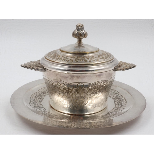 70 - French white metal porringer on stand. UK P&P Group 1 (£16+VAT for the first lot and £2+VAT for subs... 