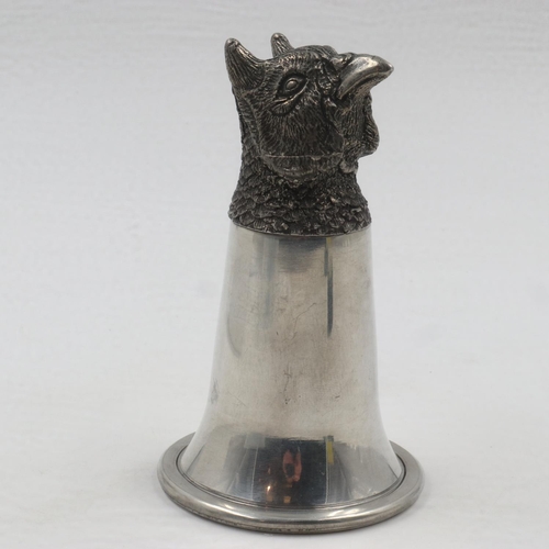 72 - Pheasant polished pewter stirrup cup, H: 12 cm. UK P&P Group 1 (£16+VAT for the first lot and £2+VAT... 