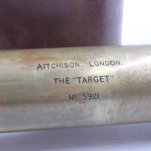 80 - Aitchison London The Target four drawer brass telescope, bound in leather with leather lens caps. No... 