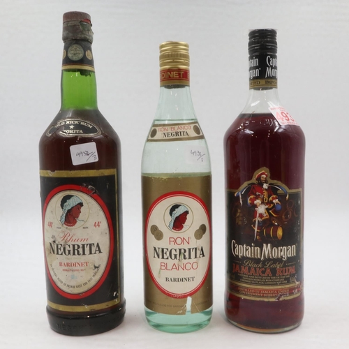 93 - Negrita dark rum 100cl, Captain Morgan black label Jamaican rum 100cl, Negrita blanco white run 50cl... 