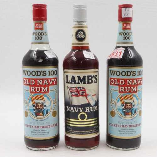 94 - Two bottles of Woods 100 Navy rum and a bottle of Lambs Navy rum, all 75cl. UK P&P Group 3 (£30+VAT ... 