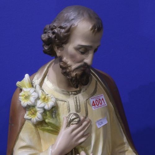 136 - Plasted statue of St Joseph and infant Jesus, H: 98 cm. Not available for in-house P&P