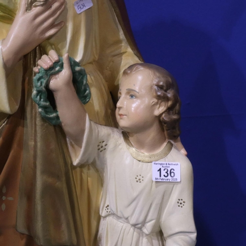 136 - Plasted statue of St Joseph and infant Jesus, H: 98 cm. Not available for in-house P&P