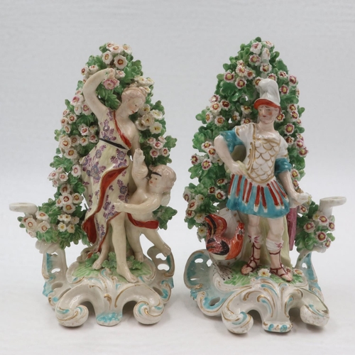 163 - Pair of Derby figures with bocage, H: 19 cm. No damages, cracks or chips. Not available for in-house... 