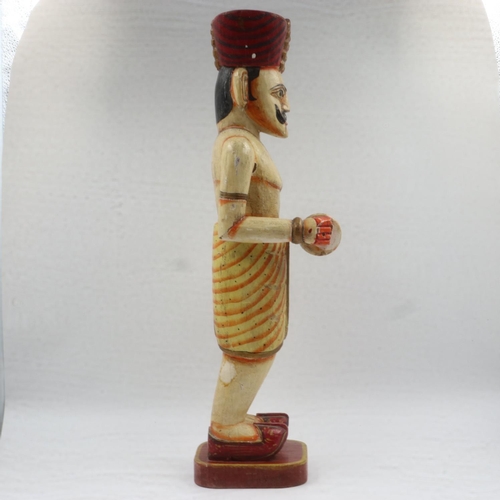 199 - Large carved wooden figure of Oriental gentleman, some slight cracks to arms. H: 63cm. UK P&P Group ... 