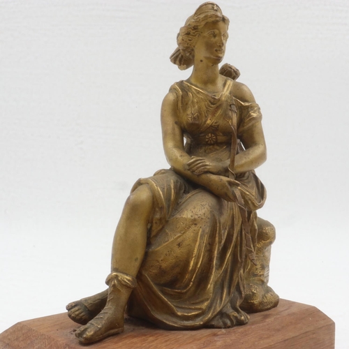 207 - Brass figure of the goddess Diana, on a wooden base, H: 25cm. UK P&P Group 2 (£20+VAT for the first ... 