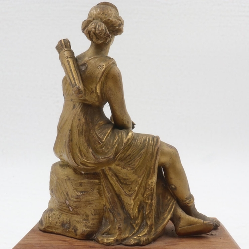 207 - Brass figure of the goddess Diana, on a wooden base, H: 25cm. UK P&P Group 2 (£20+VAT for the first ... 