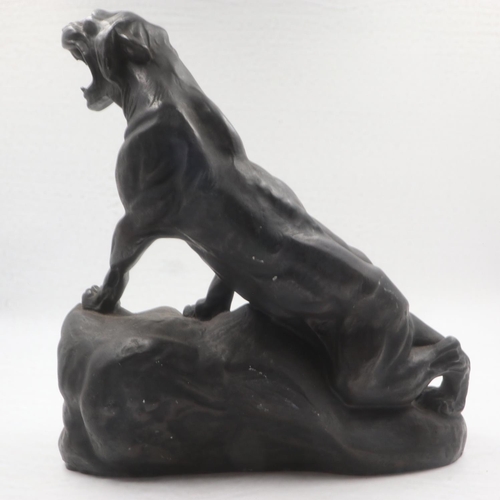 210 - Resin model panther with clock mount, 41 x 40cm H, clock mount D: 7.5cm. Not available for in-house ... 