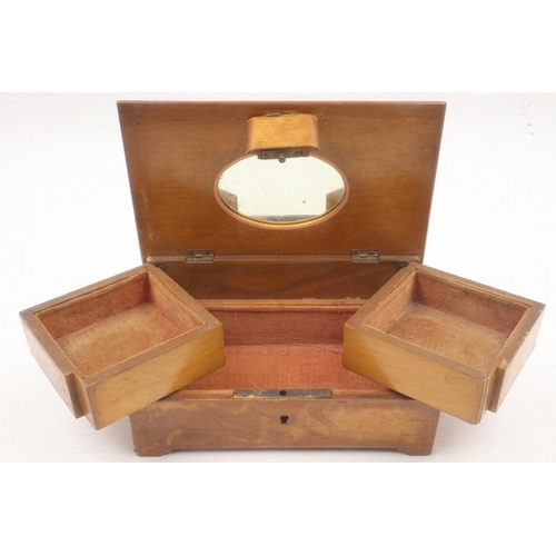 222 - Wooden inlaid Arts & Crafts jewellery box, 19 x 14 cm. UK P&P Group 2 (£20+VAT for the first lot and... 