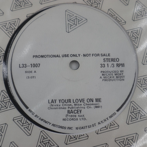 235 - Four promo 12 inch singles, Archie Bell and The Drells, Wings and Racey. UK P&P Group 2 (£20+VAT for... 