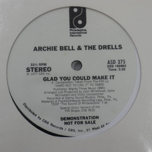 235 - Four promo 12 inch singles, Archie Bell and The Drells, Wings and Racey. UK P&P Group 2 (£20+VAT for... 