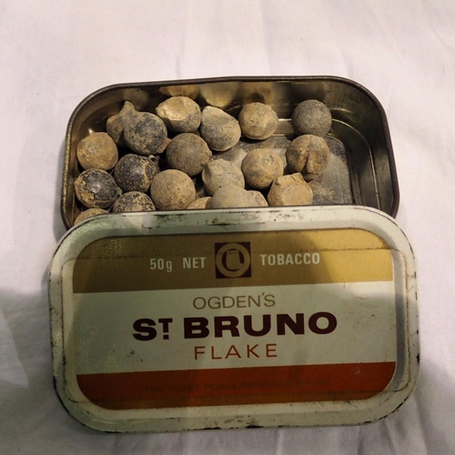 1109 - Tin of English civil war musket balls.UK P&P Group 1 (£16+VAT for the first lot and £2+VAT for subse... 