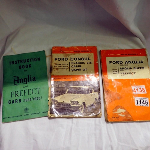 1145 - Three Ford Anglia and Ford Consul manuals. Not available for in-house P&P