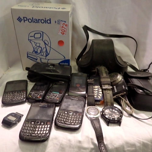 1151 - Seven mobile phones and a boxed Polaroid camera. Not available for in-house P&P