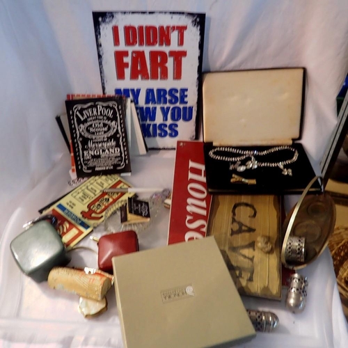 1233 - Selection of mixed collectables to include metal signs. Not available for in-house P&P