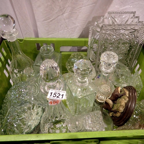 1521 - Mixed glassware including decanters, paperweights and decorative items. Not available for in-house P... 