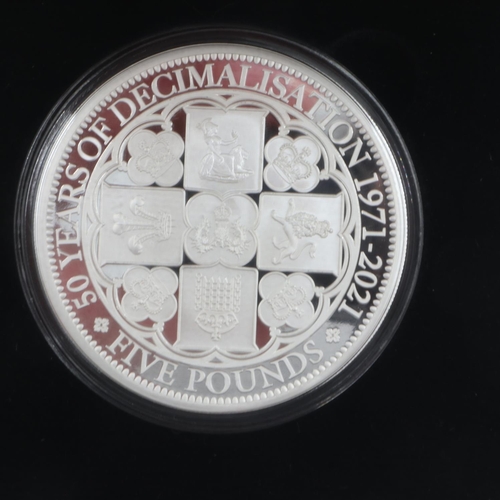 2001 - 2021 silver proof 5oz commemorative: Decimalisation 50th anniversary. UK P&P Group 1 (£16+VAT for th... 