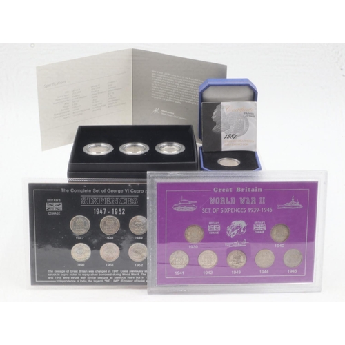 2005 - The Windsor silver sixpence set, sixpences of George VI and 1887 silver sixpence. UK P&P Group 1 (£1... 