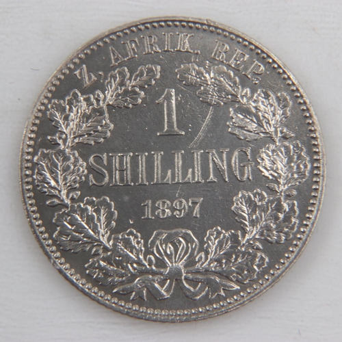 2028 - 1897 silver shilling of South African Kruger - gVF.  UK P&P Group 0 (£6+VAT for the first lot and £1... 