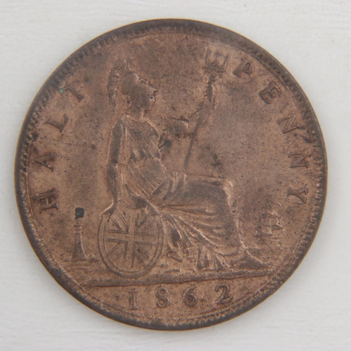 2038 - 1862 half penny of queen Victoria with lustre - EF.  UK P&P Group 0 (£6+VAT for the first lot and £1... 