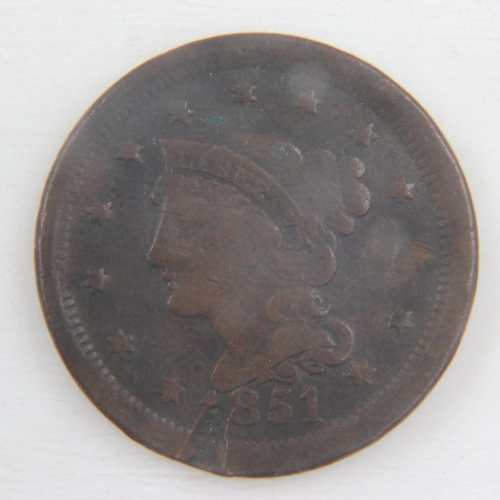 2044 - 1851 colonial American cent - VF.  UK P&P Group 0 (£6+VAT for the first lot and £1+VAT for subsequen... 